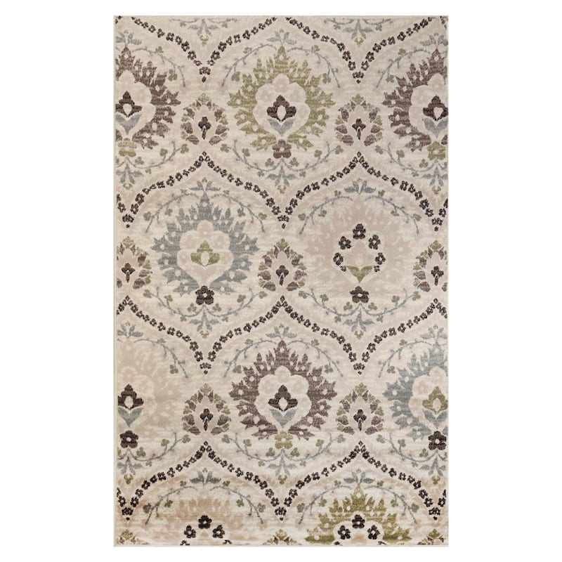 Superior Augusta Vintage Floral Damask Indoor Runner or Area Rug - 5' x 8' - Ivory