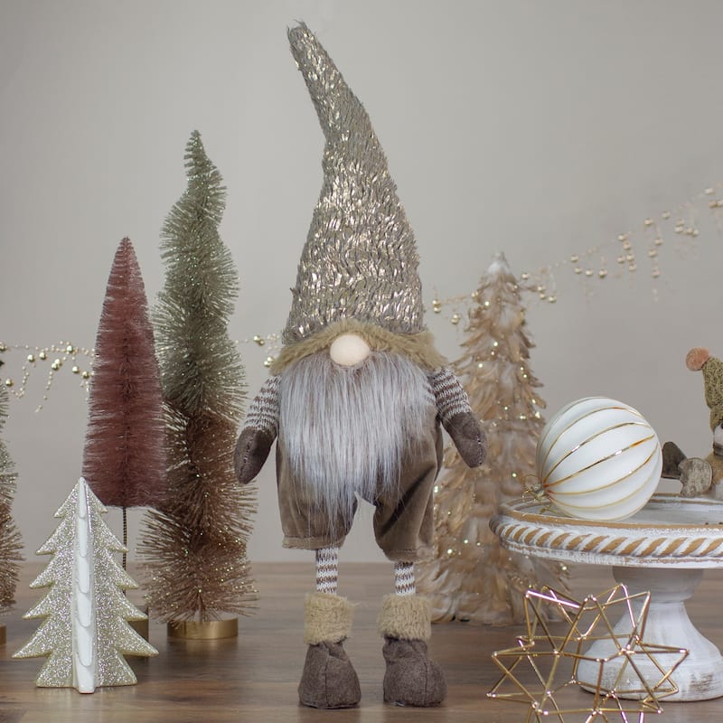 22" Standing Beige and Gold Swaying Gnome Christmas Decoration