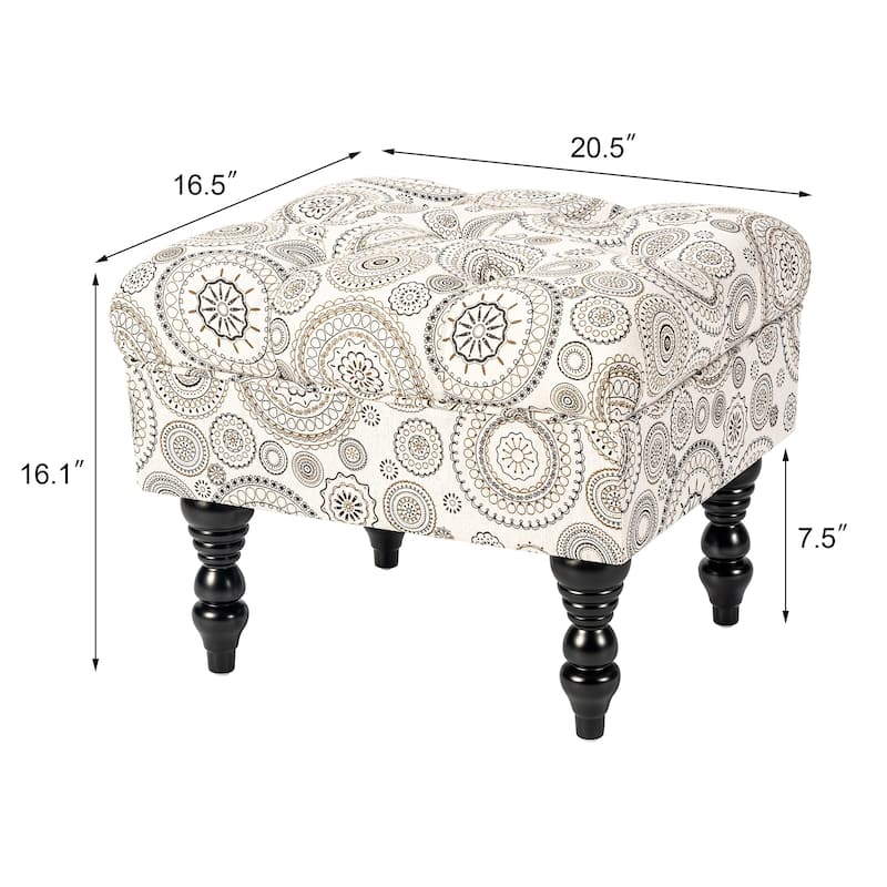 Adeco Ottoman Stool Tufted Foot Rest Fabric Floral Vanity Stool