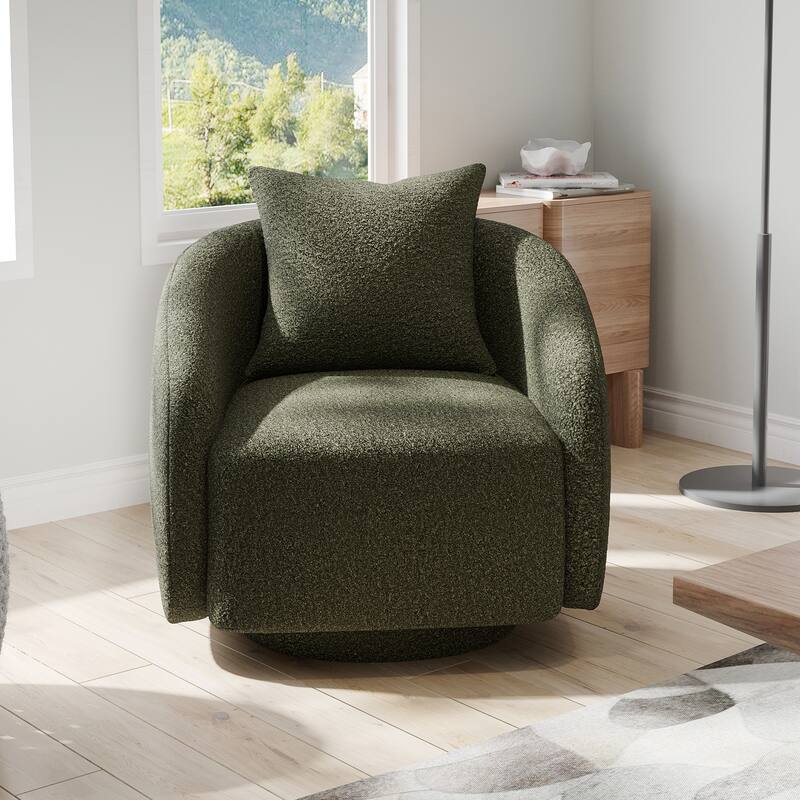 Swivel Accent Chair, Barrel Armchair with Back Pillow & Wood Frame for Living Room, Bedroom, Office