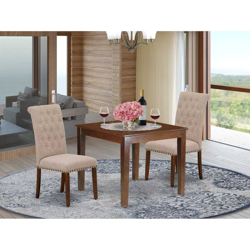 HomeStock 3-Piece Mahogany Finish Square Solid Wood Top Dining Table Set