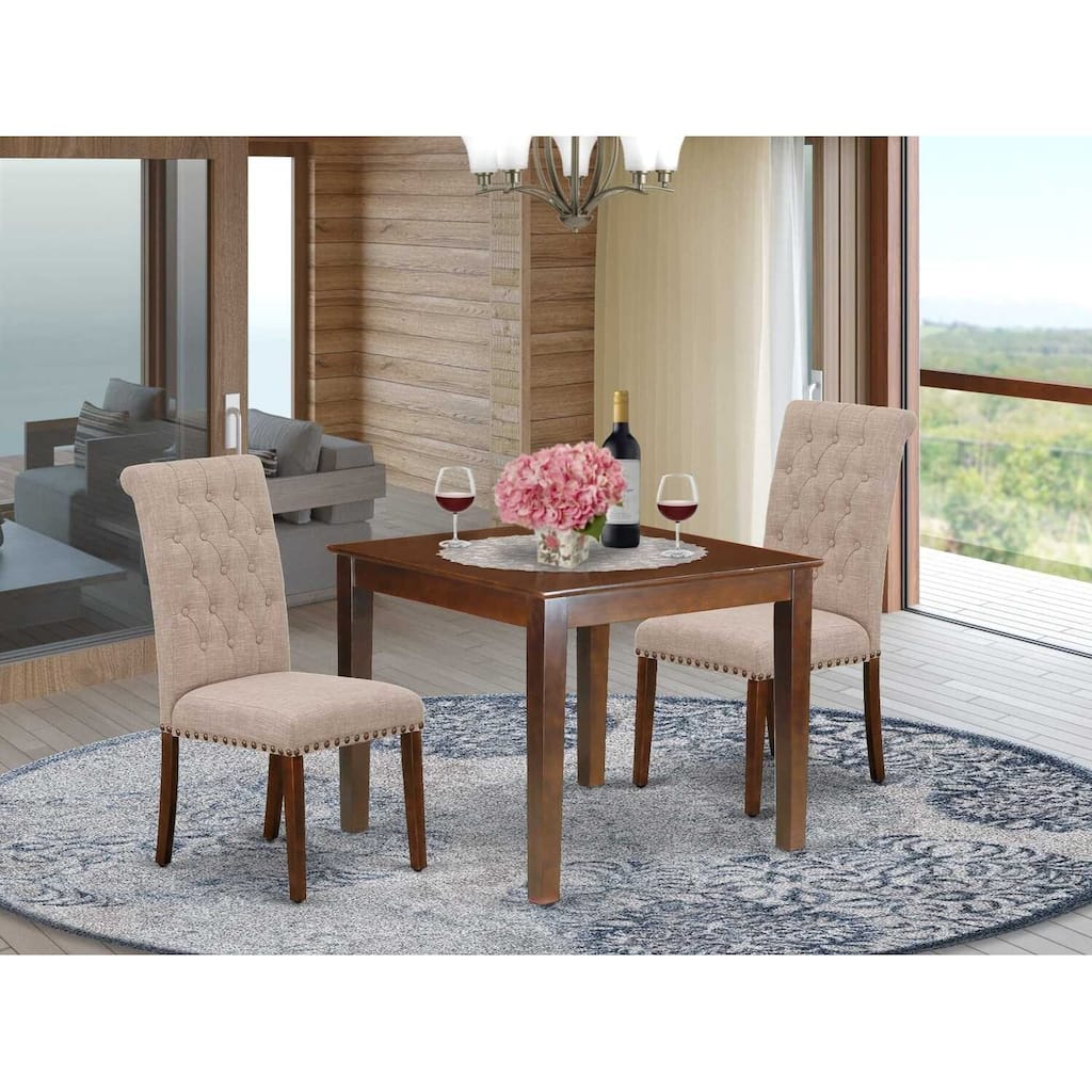 HomeStock 3-Piece Mahogany Finish Square Solid Wood Top Dining Table Set