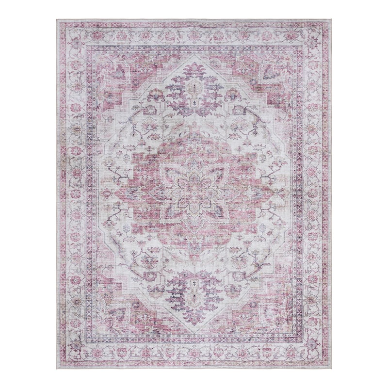 Gertmenian Crystal Print Washable Digital Printed Flat Pile Polyester Slip Resistant Area Rug Collection - 8' 9" x 13' 1" - Soha Pink