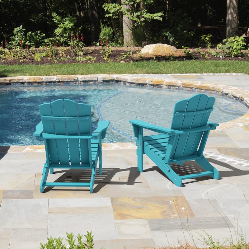 Classic Plastic Folding Outdoor Adirondack Chair Set Of 2 - Tiffany Blue