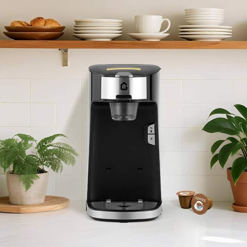 Single Serve Coffee Maker, Small K Pod Coffee Machine for Capsule, Ground & Tea Bag - Black