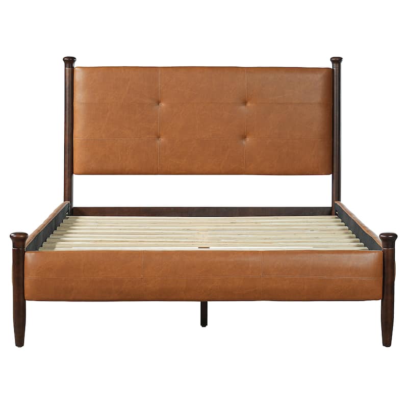 Christopher Knight Home - Sagemont PU Leather Upholstered Platform Bed with Tufted Headboard & Solid Wood Legs