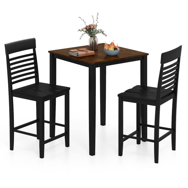 Gymax 3 PCS Counter-Height Dining Table Set for 2 Square Kitchen Table