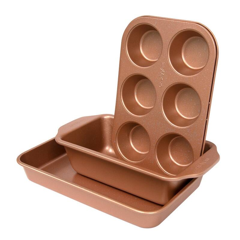 casaWare 3pc Toaster Oven Set (Baking Pan, Loaf Pan, 6 Cup Muffin Pan) - Rose Gold Granite