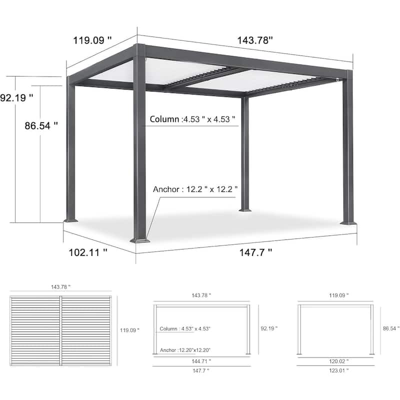 PURPLE LEAF Outdoor Louvered Pergola with Adjustable Metal Roof for Patio Pergola