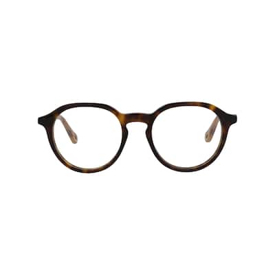 Chloé Round-Frame Bio Acetate Optical Frames, Transparent Lens, Shiny Dark Havana Frame