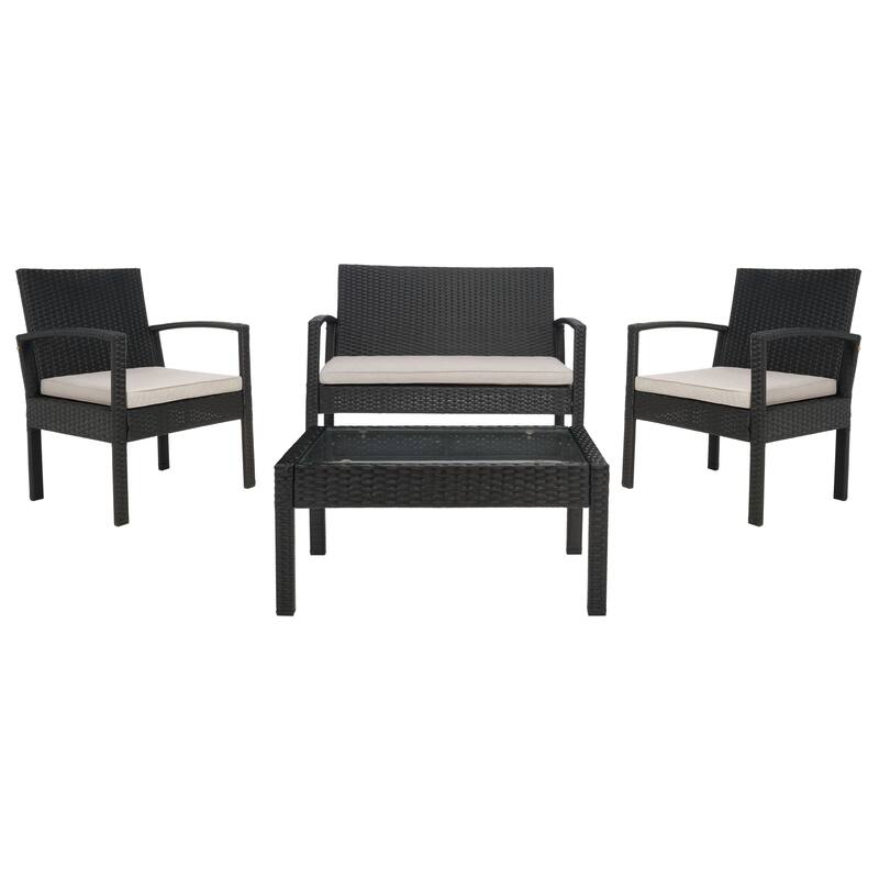 SAFAVIEH Outdoor Sherlyn 4-Piece Conversation Patio Set - 40W x 32D x 24H - Black/Light Grey