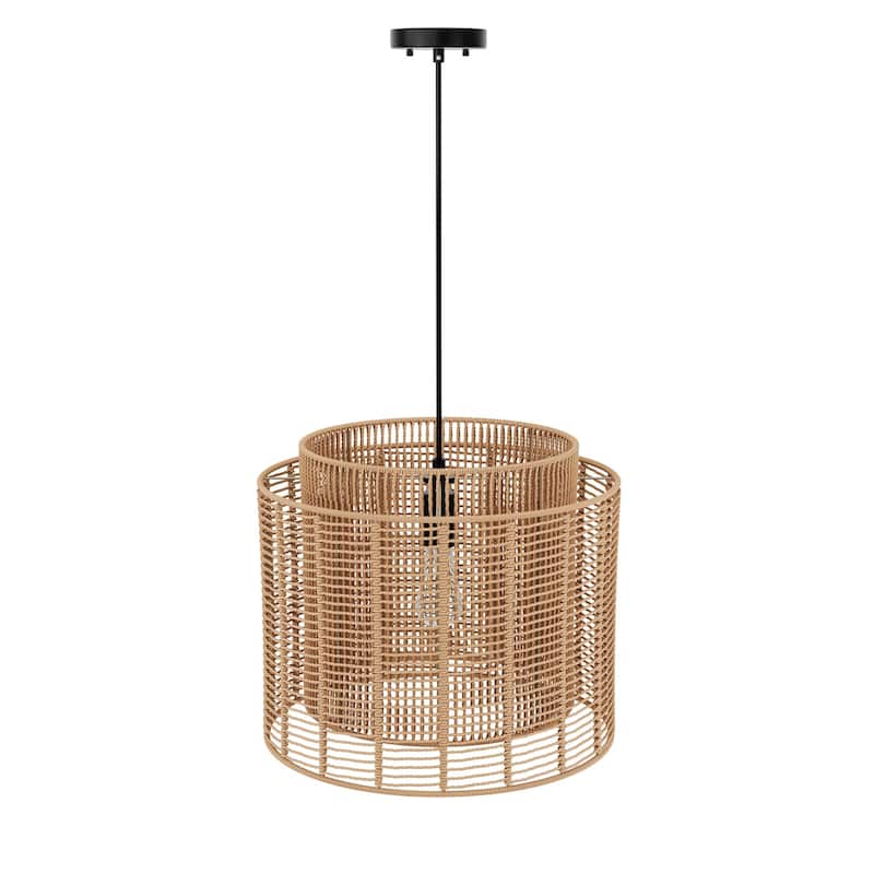 Farmhouse 1-Light Handmade Paper Rope Weaving Hanging Lamp for Living Room Bedroom