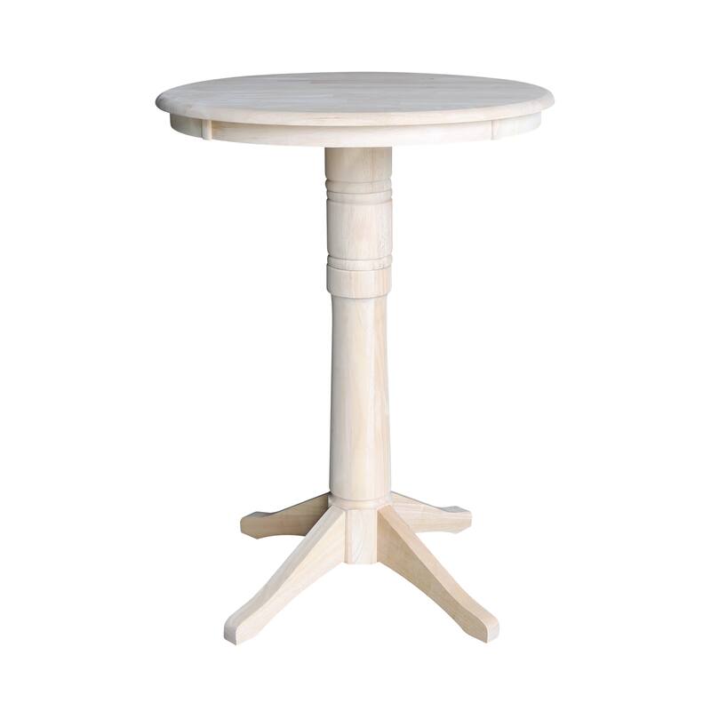 30" Round Top Pedestal Bar Height Table with 2 Madrid Stools - Unfinished - 3 Piece Set
