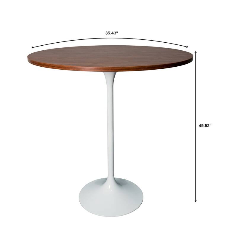 LeisureMod Verve 36" Round Dining Table with MDF Wood TableTop and White Steel Base for Kitchen & Dining Room