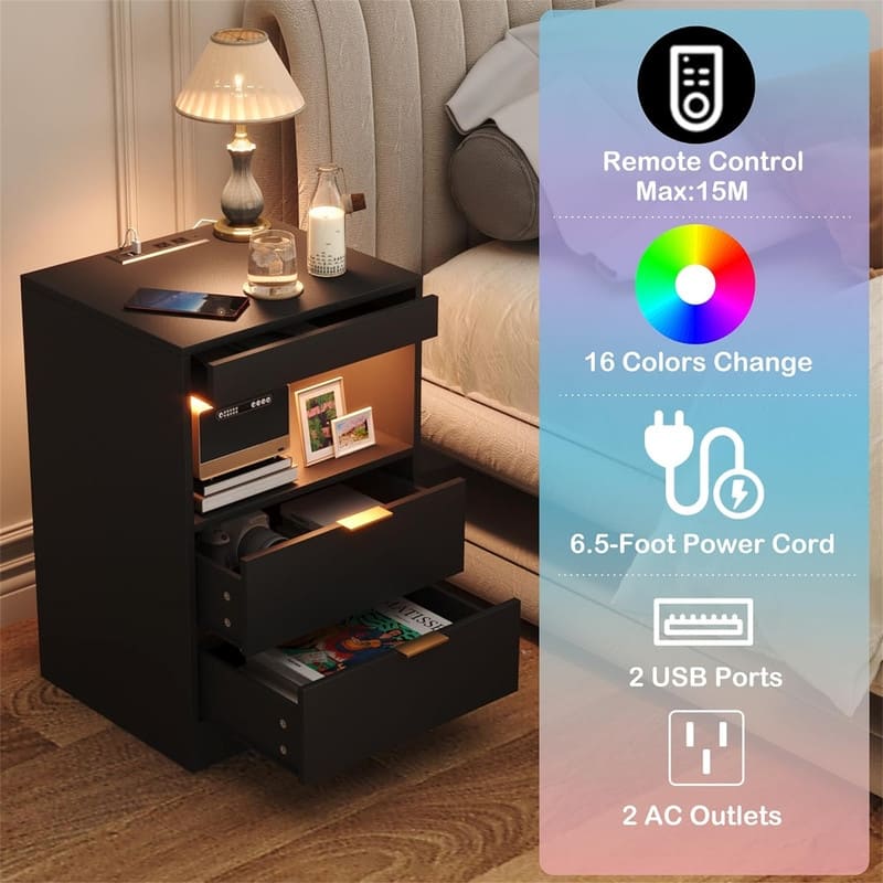 Bedside Table with Charging Station