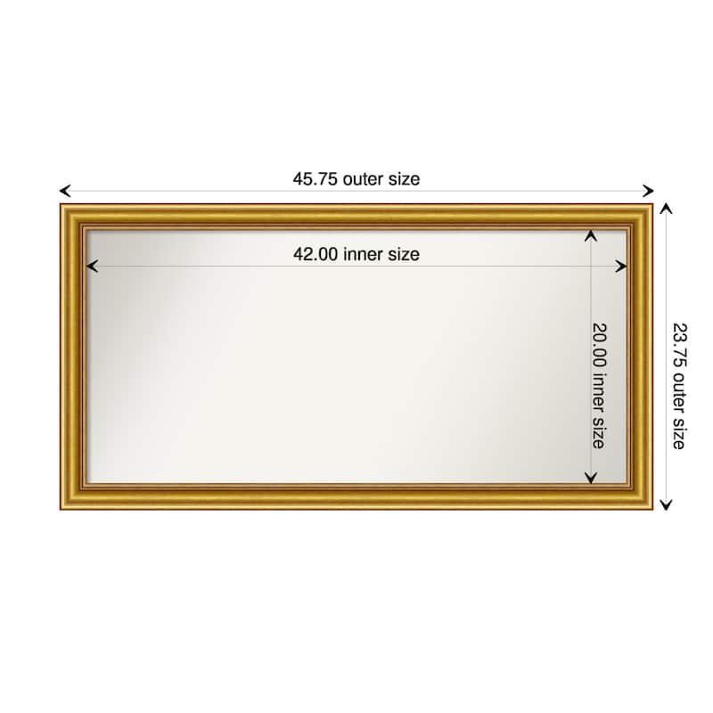 Townhouse Gold Framed Non-Beveled Custom Wall Mirror, Bathroom Vanity Mirror - Outer Size: 45.75 x 23.75