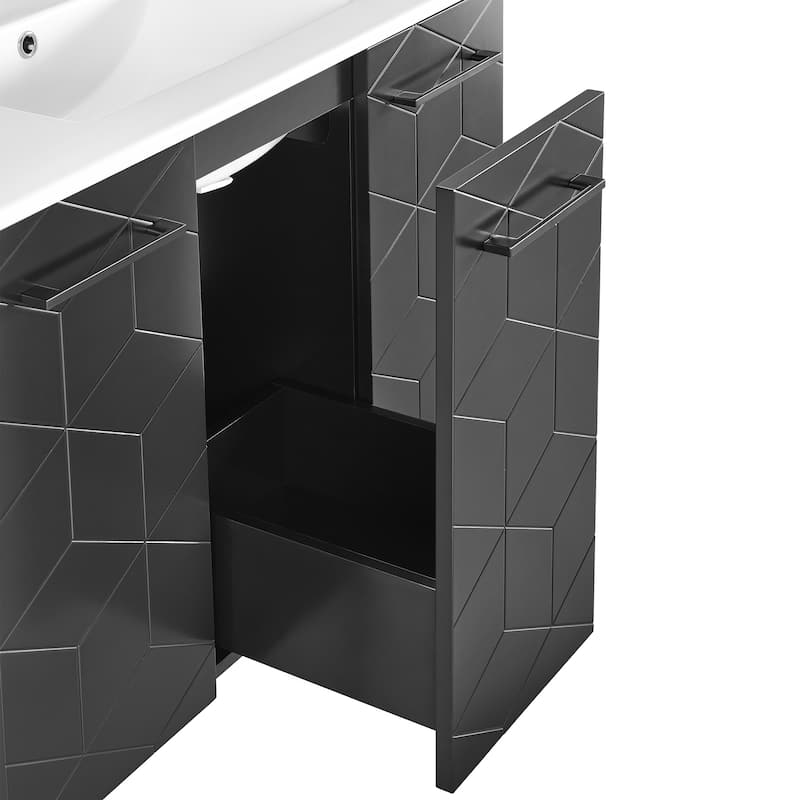 Annecy 36 In. Phantom Black Bathroom Vanity With White, 3-Hole Ceramic Sink Top