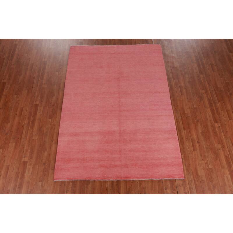 Hand Knotted Oriental 100% Wool Carpet Modern Solid Coral Gabbeh Area Rug - 8' 8'' X 6' 0''
