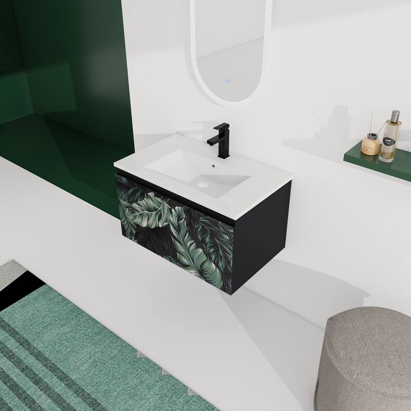 30" Floating Wall-Mounted Bathroom Vanity with Soft-Close Door Hinges, Ceramic Sink & Ample Storage