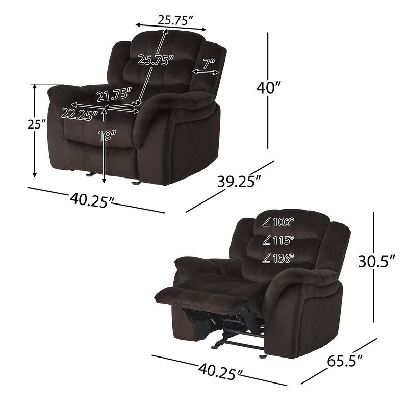 Oversized Brown Plush Fabric Glider Recliner Chair with Spacious Seat and Classic Design