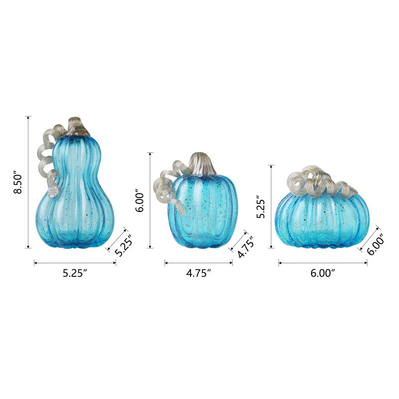 Glitzhome Fall Harvest Handblown Glass Pumpkins Set Thanksgiving Table Centerpieces