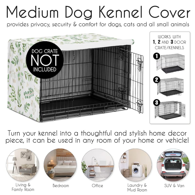 Sweet Jojo Designs Green Boho Floral Leaf Dog Crate Kennel Cover 36in. Neutral Sage White Bohemian Watercolor Botanical Woodland