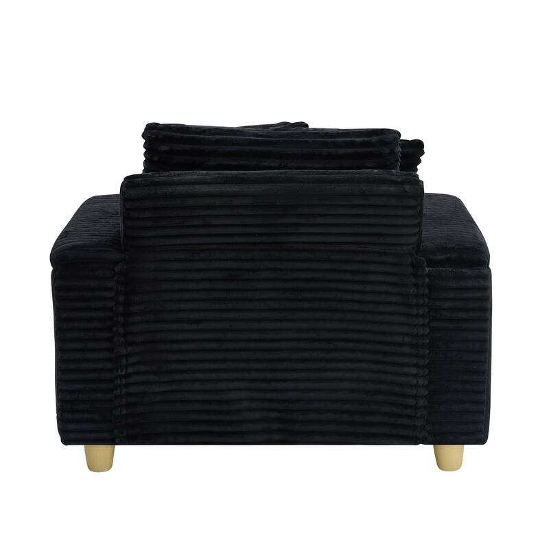 Black Corduroy Single Sofa with Storage and Pillows, 57x41x31 inches
