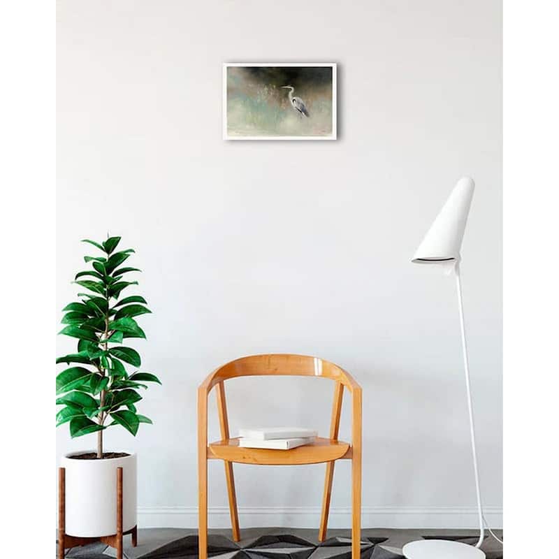Peaceful Egret Teal Framed Poster - 12 x 18 Inch - White