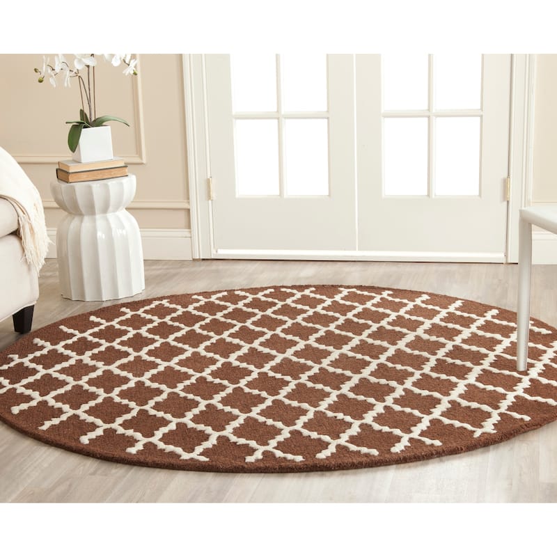SAFAVIEH, Handmade Cambridge Reny Modern Moroccan Wool Rug - 6' Round - Dark Brown/Ivory