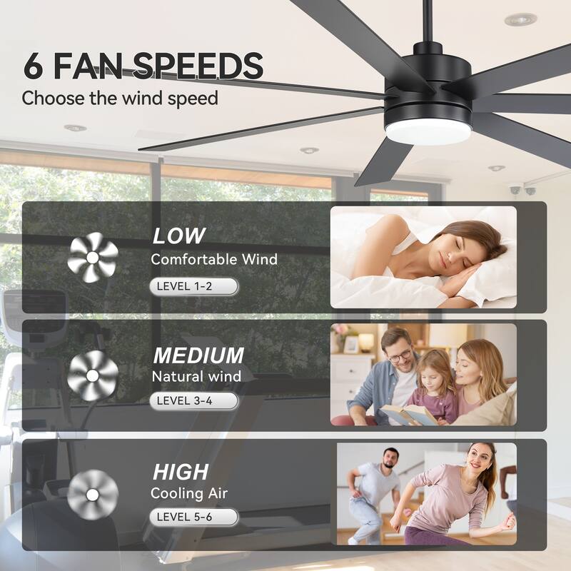 72-inch 7-Blade Matte Black Ceiling Fan with Light and Remote