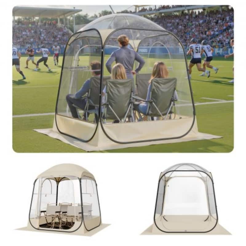 Beige-Transparent-Black Pop-Up Sports Tent TPU Fabric Steel Frame - 62.99 × 62.99 × 71.65 in