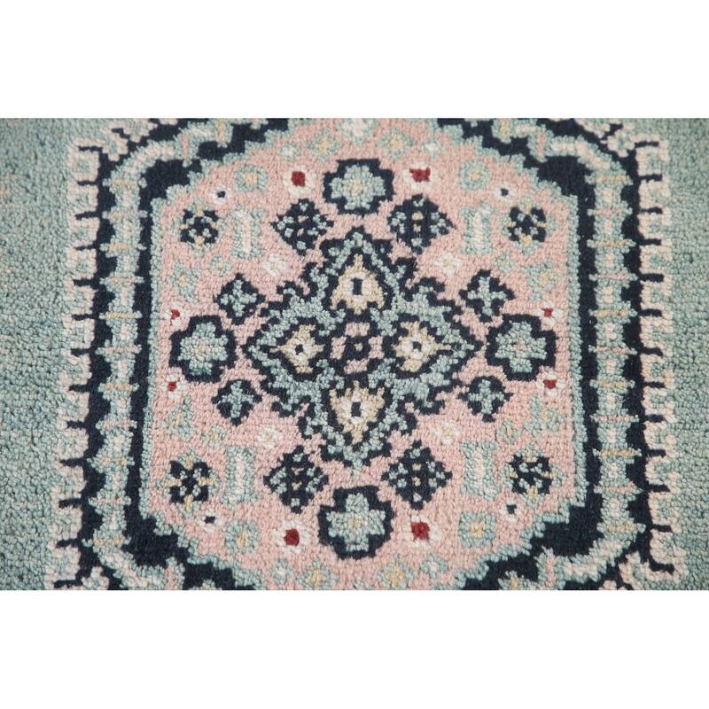 Geometric Heriz-Serapi Accent Rug Hand-Knotted Green Wool Carpet - 3'0"x 4'11"