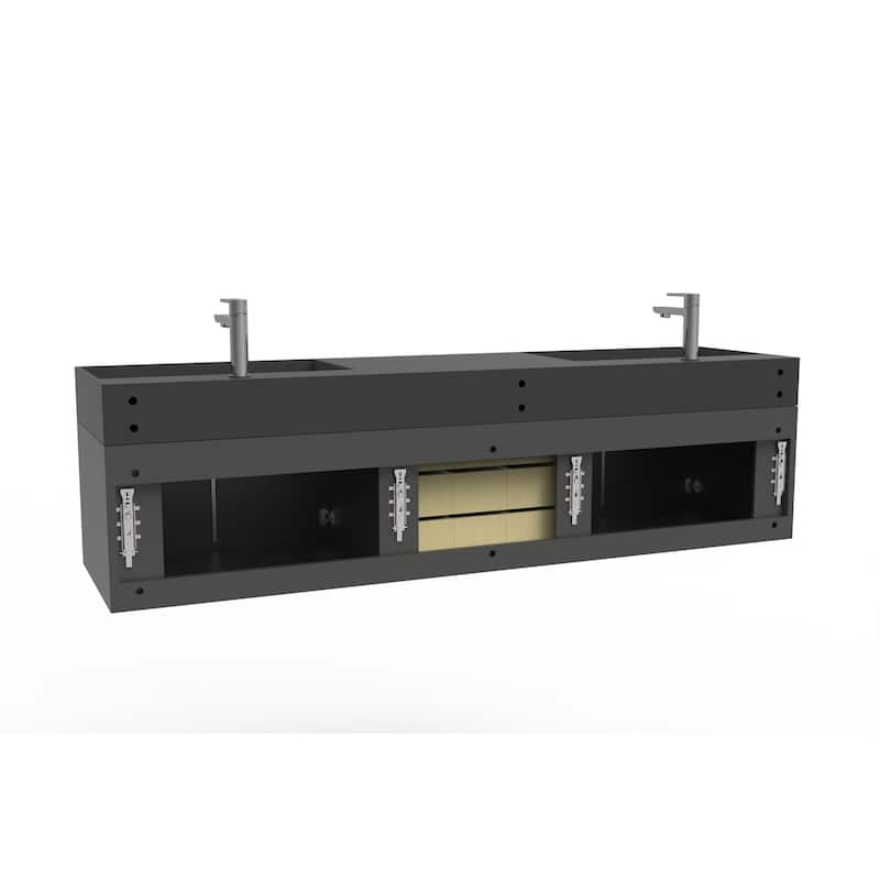 Amazon 72" Wall Mounted Bathroom Vanity Set w/ Black Top