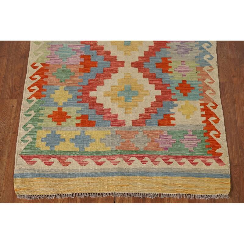 Southwestern / Geometric Kilim Oriental Rug Hand-Woven Wool Carpet - 3'2"x 5'0"