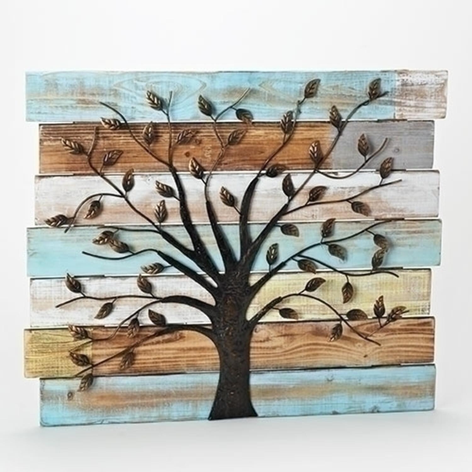 Shop Set Of 2 Distressed Wooden Panel Wall Decor With Iron Tree