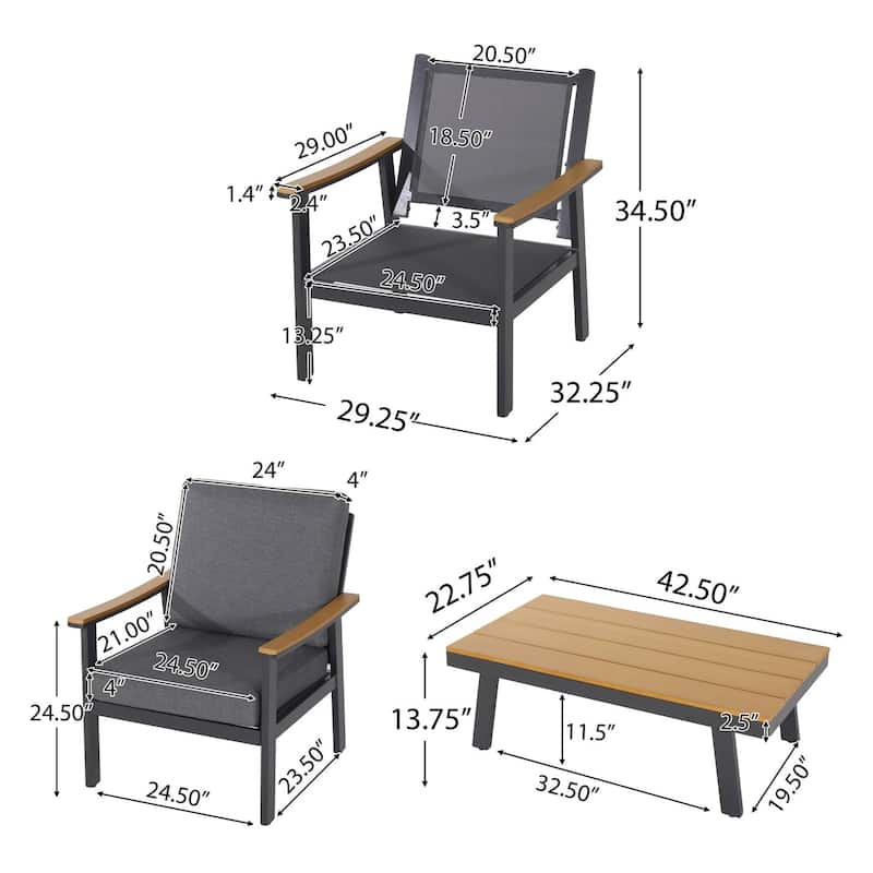 4-Piece Metal Patio Conversation Set with Grey Cushions