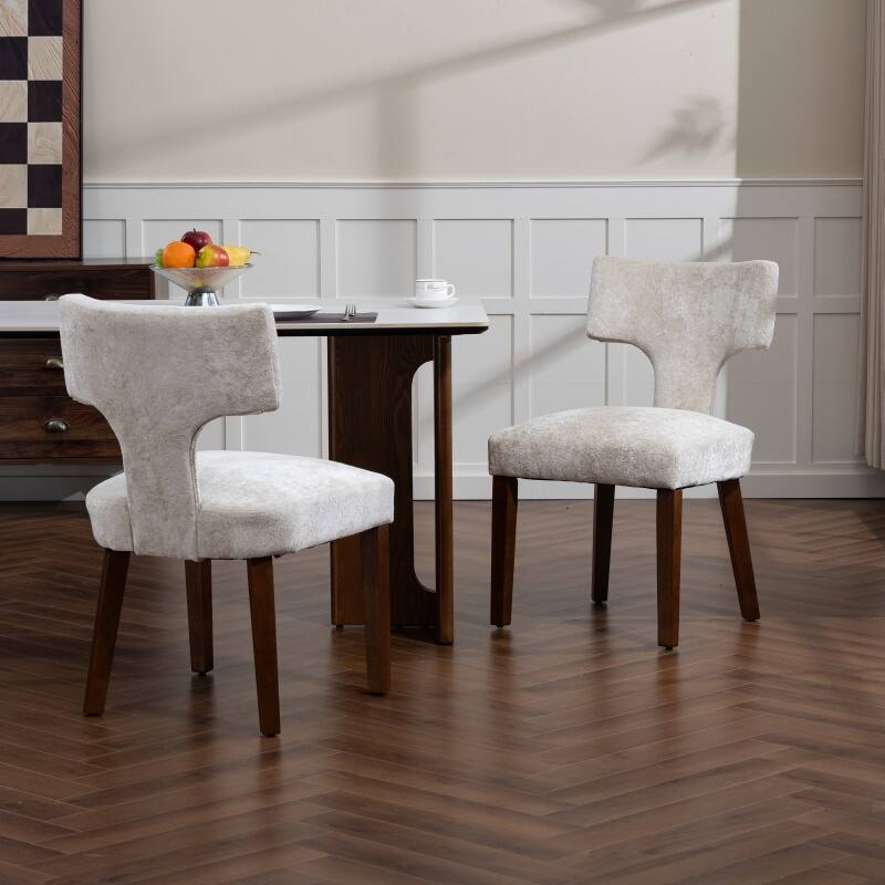 Linen Upholstered Dining Chairs Set of 2, Ergonomic Armless Side Chairs, Kitchen Chairs with Curved Back & Hardwood Frame