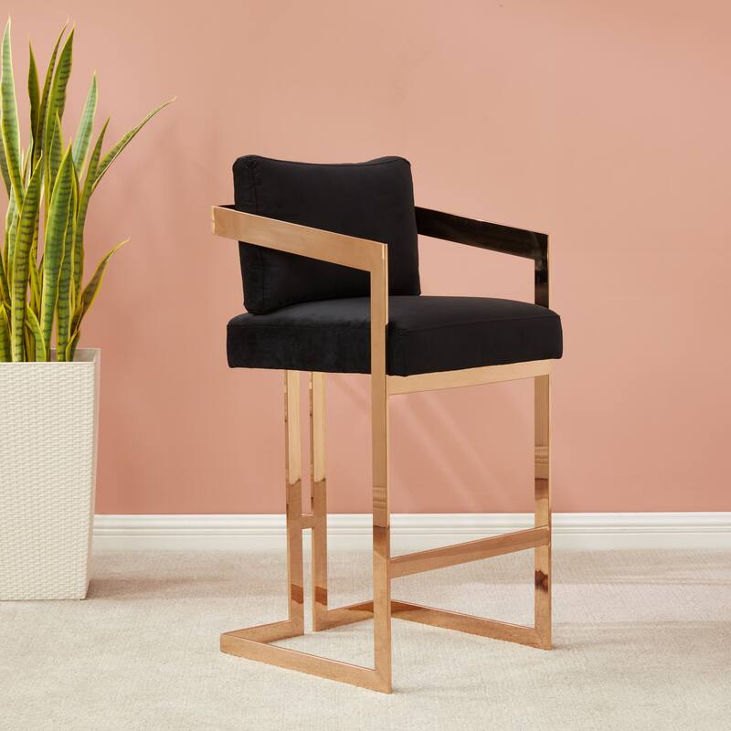 SAFAVIEH Couture Maricela Glam Almond Velvet Commercial Grade Bar Stool - 20Wx21Dx41H - Giotto Black