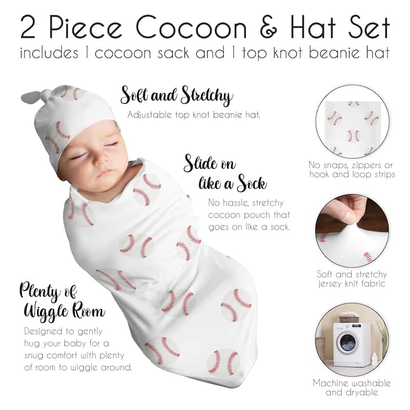 Baseball Collection Boy Baby Cocoon and Beanie Hat Sleep Sack - 2pc Set - Red and White Americana Sports