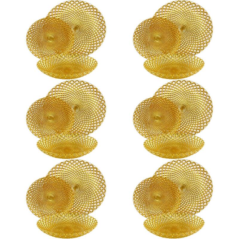 Unique Diamond Pattern Glass Dinner Set Perfect for Everyday Dining and Special Occasions - Set-18 - Gold
