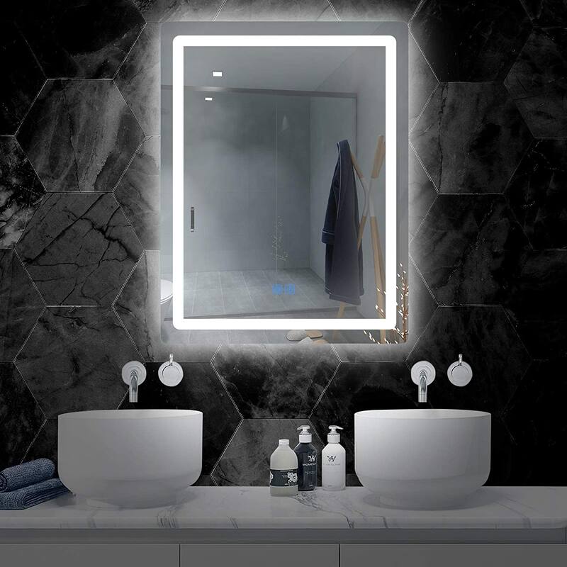 MacLuu Touch Control Rectangle Wall Mounted LED Mirror - 24" x 32" - Clear-Power Plug