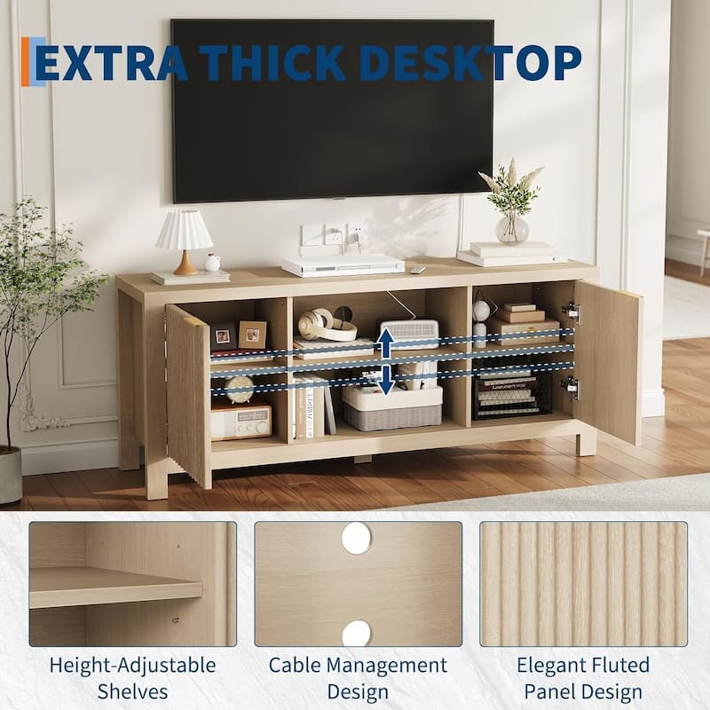 Modern Wooden TV Stand Cabinet with Adjustable Shelves for Living Room Bedroom - N/A