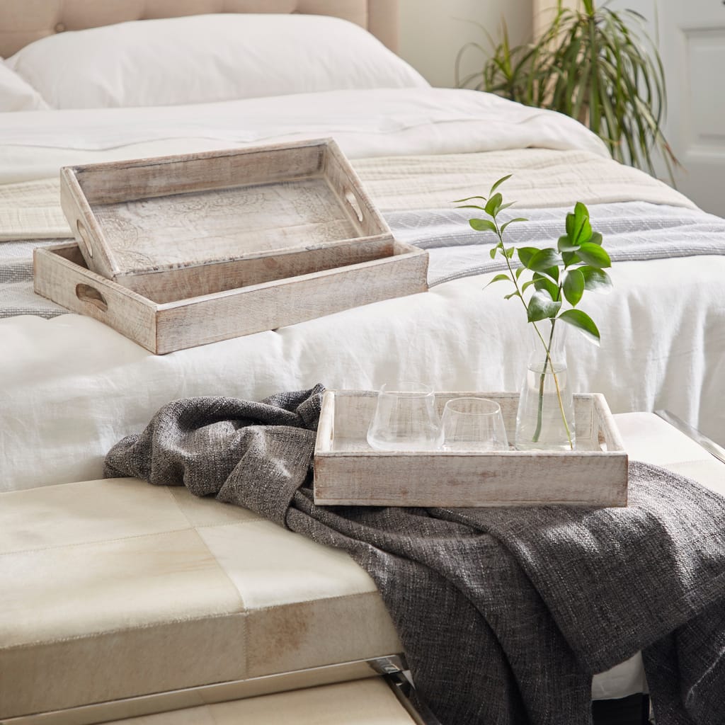 White Wood Living Room Decor Tray (Set of 3) - 20 x 14 x 3