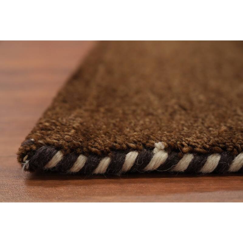 Hand Knotted Oriental 100% Wool Carpet Modern Stripe Brown Gabbeh Area Rug - 8' 3'' X 6' 3''
