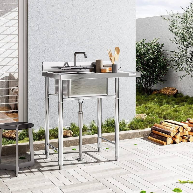 36 Inch Free Standing Single Bowl Kitchen Utility Sink, - Silver