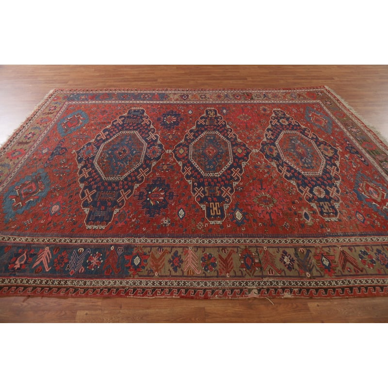 Pre-1900 Antique Sumak Persian Area Rug Flatweave Wool Carpet - 7'7"x 9'10"