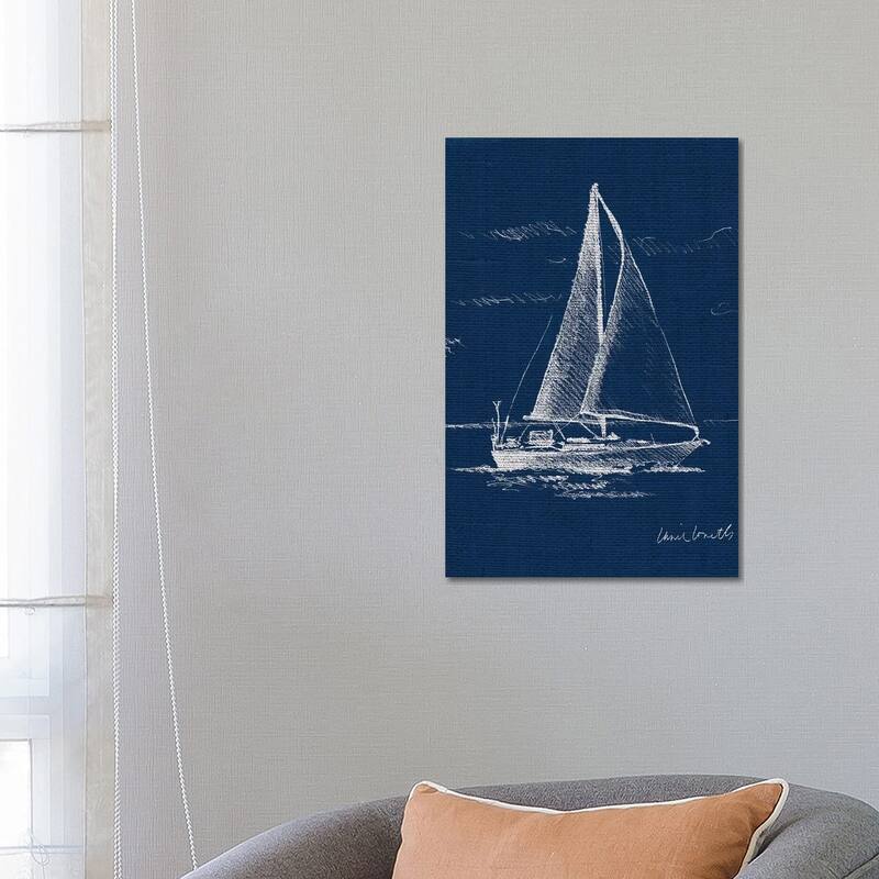 iCanvas "Sailboat on Blue Burlap I" by Lanie Loreth Canvas Print - 26x18x1.5