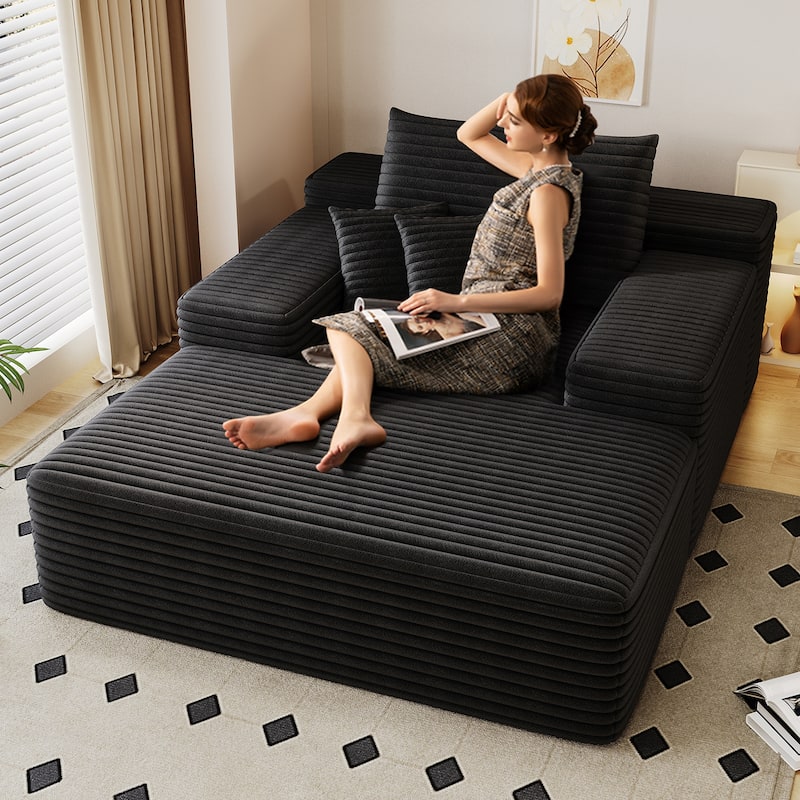 Modern Sofa bed lounger for moviebonus room,No Assembly Required,Black(Plush Corduroy Fabric)