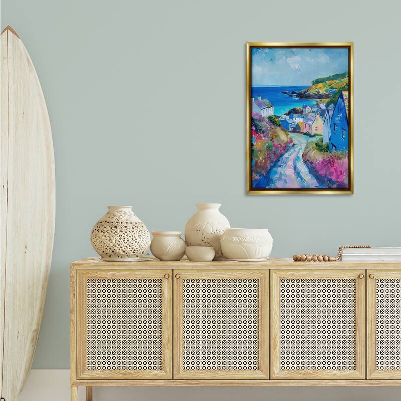 Stupell Seaside Town Overlook Framed Floater Canvas Wall Art Design By LSR Design Studio
