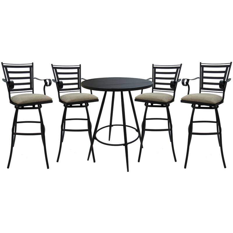 Outdoor Patio Bar Pub Set - 30" Jenna Stools - Black Frame - 36" Table